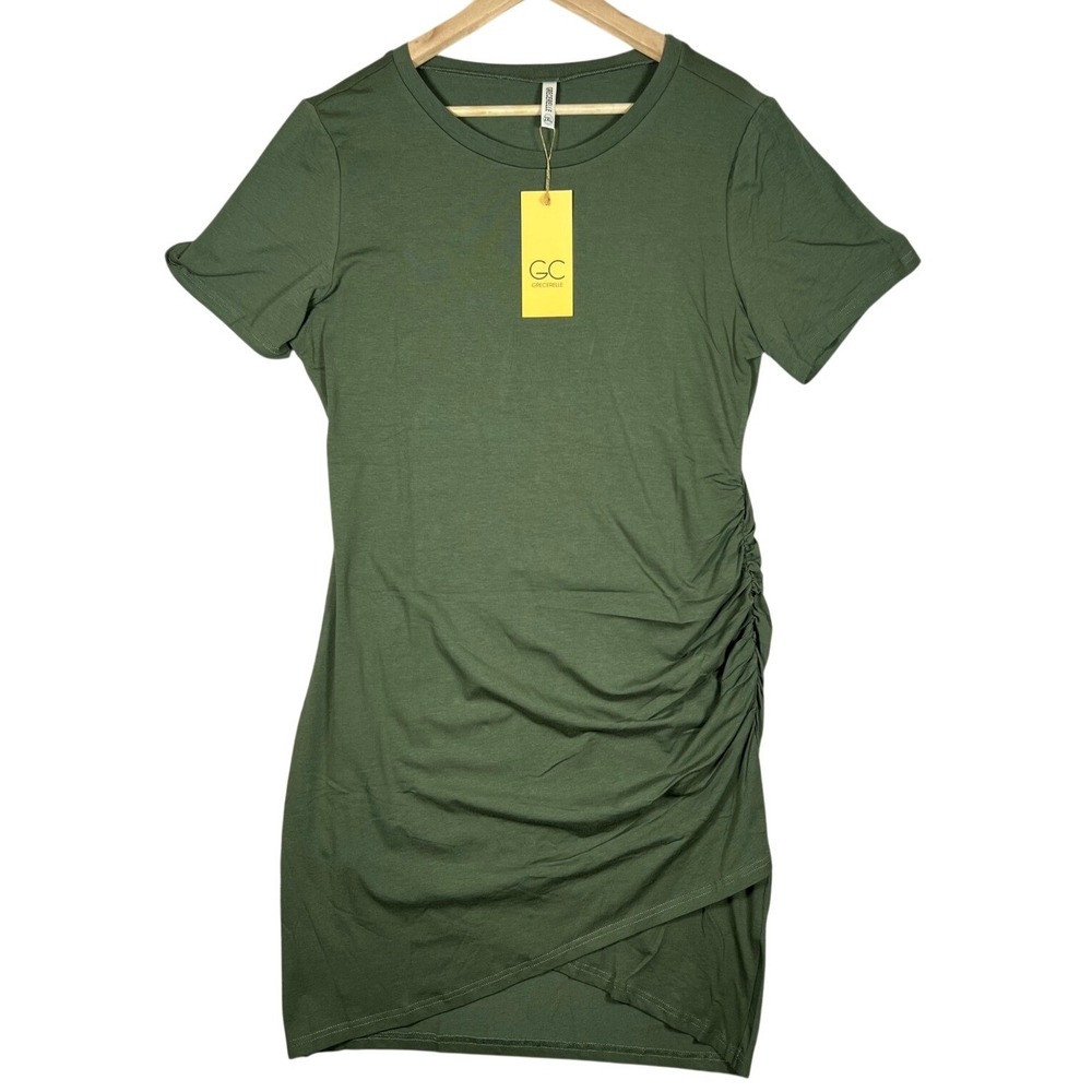 Grecerelle‎ 2XL Dress Green Ruched Casual Short Sleeve NWT T-shirt Boho Festival